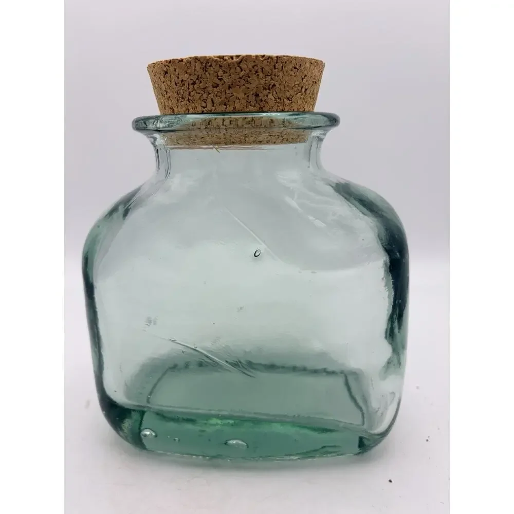 Clear Green Glass Jar with Cork Stopper